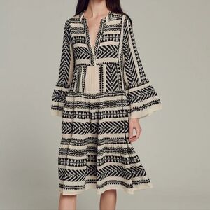 Devotion Twins Ella Midi Dress Women Medium Tunic Aztec Long Sleeve Tiered Skirt